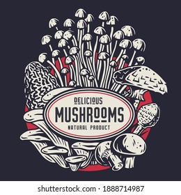 Autumn forest mushroom picking, vegetarian menu frame