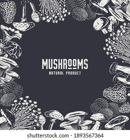 Autumn forest mushroom picking, vegetarian menu frame