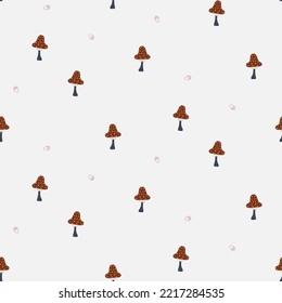 Autumn forest mushrooms seamless pattern. Cute fabric print with tiny plants