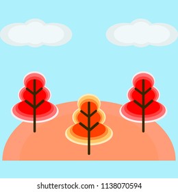 Autumn forest on a background of the sky, a flat illustration