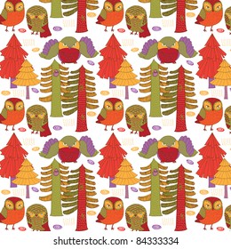 autumn forest with owls