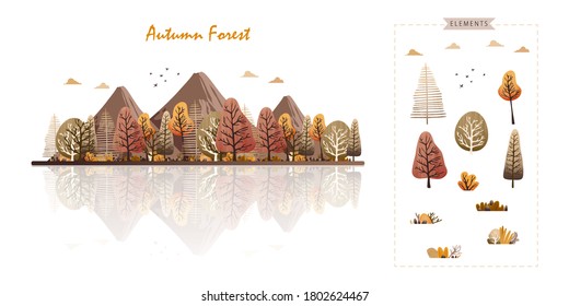 Autumn forest or park in trendy watercolor style vector illustration