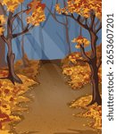 Autumn Forest Path in the Evening - Hand-drawn Fall Trees Illustration
