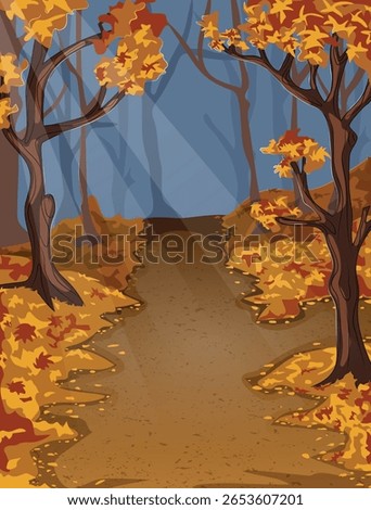 Autumn Forest Path in the Evening - Hand-drawn Fall Trees Illustration
