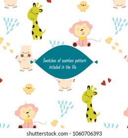 Autumn forest pattern with cute animals
