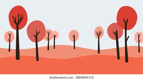 Autumn forest with picnic area for background template. Suitable for travel business, event promotion, seasonal celebration, and nature awareness.