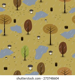 Autumn forest with rain. Semless pattern