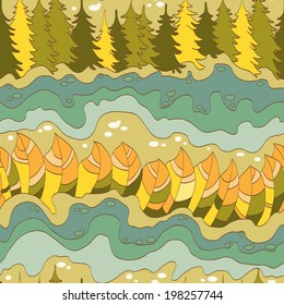 autumn forest and river seamless vector nature