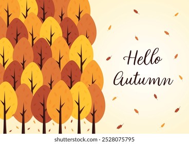 autumn forest scenary fall trees with falling leave vector illustration nature background template