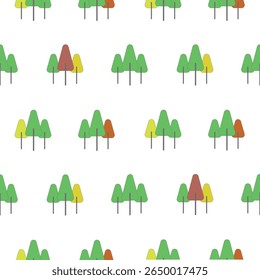 Autumn Forest Seamless Pattern – Fall Trees in Flat Vector Style (Seamless)
