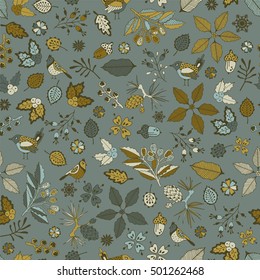 Autumn forest seamless pattern. Hand drawing.