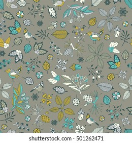 Autumn forest seamless pattern. Hand drawing.