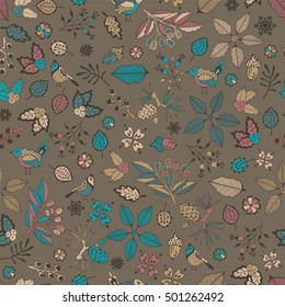 Autumn forest seamless pattern. Hand drawing.