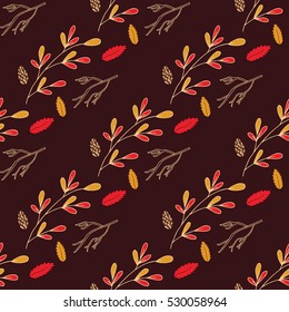 Autumn forest seamless pattern with tree leaf branch.Vector hand drawn vintage background set.