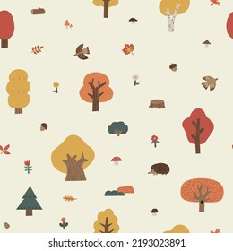 Autumn Forest. Seamless pattern. Vector hand drawn illustration.