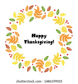 Autumn forest Thanksgiving day Perfect for holiday invitations and greeting card. Autumn leaves wreath. White background