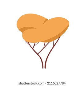 Autumn forest tree with fall orange crown. Wood deciduous leafy plant with trunk. Abstract botanical flat cartoon vector illustration isolated on white background
