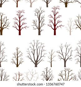 Autumn forest tree pattern. Woodland cartoon seamless landscape.Vector decorative background. Different trees in flat style