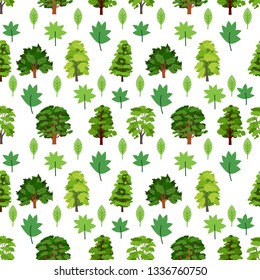 Autumn forest tree pattern. Woodland cartoon seamless landscape.Vector decorative background. Different trees in flat style