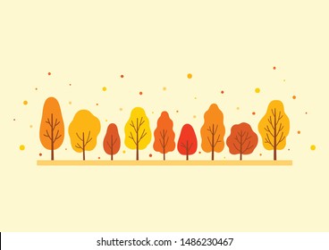 Autumn forest trees on yellow background