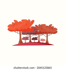 Autumn forest of trees. Vector illustration in flat style
