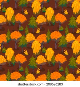 Autumn forest trees. Vector seamless pattern.