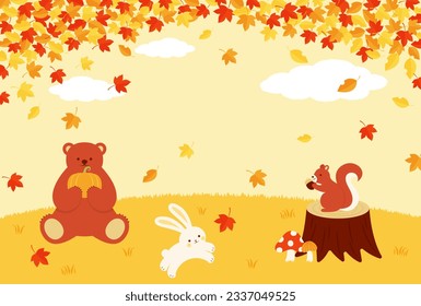 autumn forest vector background with animals for banners, cards, flyers, social media wallpapers, etc.