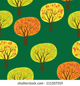 autumn forest vector background pattern with colorful trees