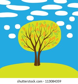 autumn forest vector background pattern with bright couple of trees in the centre