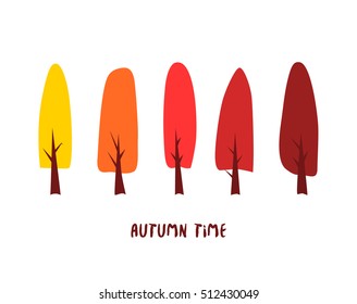 Autumn forest. Vector card with color trees and inscription autumn time.