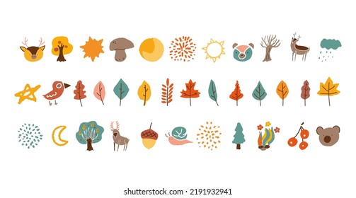 autumn forest vector illustration set  