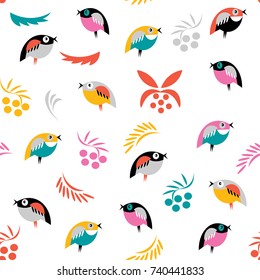 Autumn forest. Vector patter. Seamless pattern. Birds.