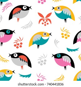 Autumn forest. Vector patter. Seamless pattern. Birds.