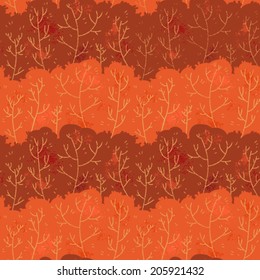 Autumn forest. Vector seamless pattern. Golden trees.