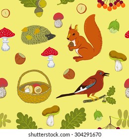 Autumn forest vector seamless pattern. 