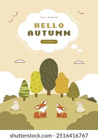 Autumn forest wildlife illustration background