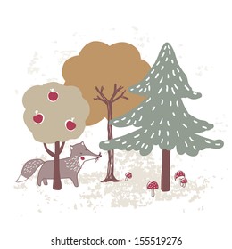 autumn forest with wolf