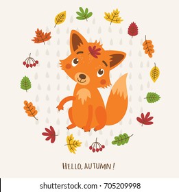 Autumn Fox. Background with cute fox