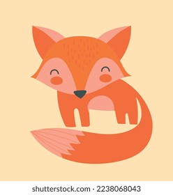 Autumn fox icon. Cute and charming character. Forest dweller, wild life and fauna. Animal with tail, symbol of cunning. Sticker for social networks and messengers. Cartoon flat vector illustration