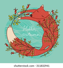 Autumn fox illustration.