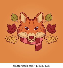 Autumn fox ornament vector illustration