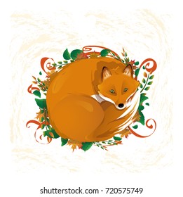 Autumn fox. Print. Poster. Greeting card. Vector