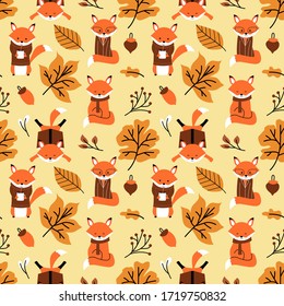 Autumn Fox Seamless Pattern Illustration