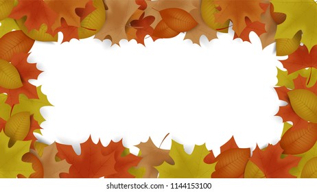 Autumn frame background decor with autumn maple leaves and frame with space for advertising,brochure, leaflet, poster, banner. Vector illustration EPS10.