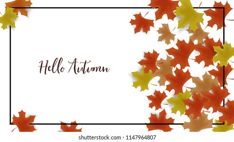 Autumn frame background decor with autumn maple leaves and frame with space for advertising,brochure, leaflet, poster, banner. Vector illustration EPS10.