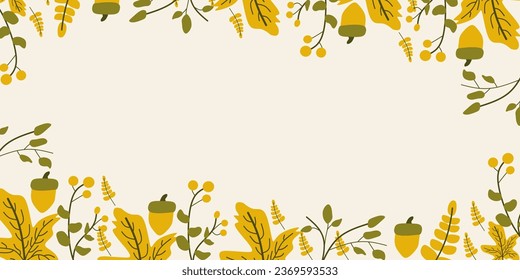 Autumn frame background with leaves on color. Vector illustration Postcard Creeting card