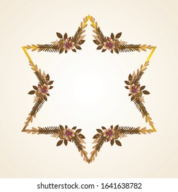 Autumn frame. Beautiful Floral vector golden geometric frame with autumn flowers, leaves and branches, isolated on white background. Autumn Frame Wedding Invitations with classic style and elegant.