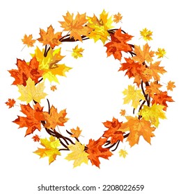 Autumn  Frame With Blowing Maple Leaves  Over White Background. Elegant Design. Vector Illustration.