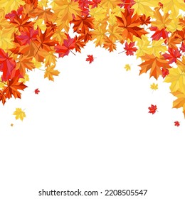 Autumn  Frame With Blowing Maple Leaves  Over White Background. Elegant Design. Vector Illustration.