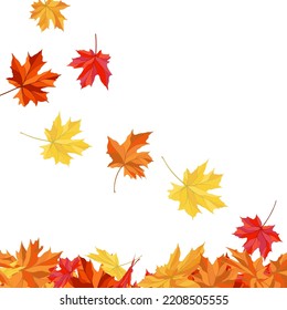 Autumn  Frame With Blowing Maple Leaves  Over White Background. Elegant Design. Vector Illustration.
